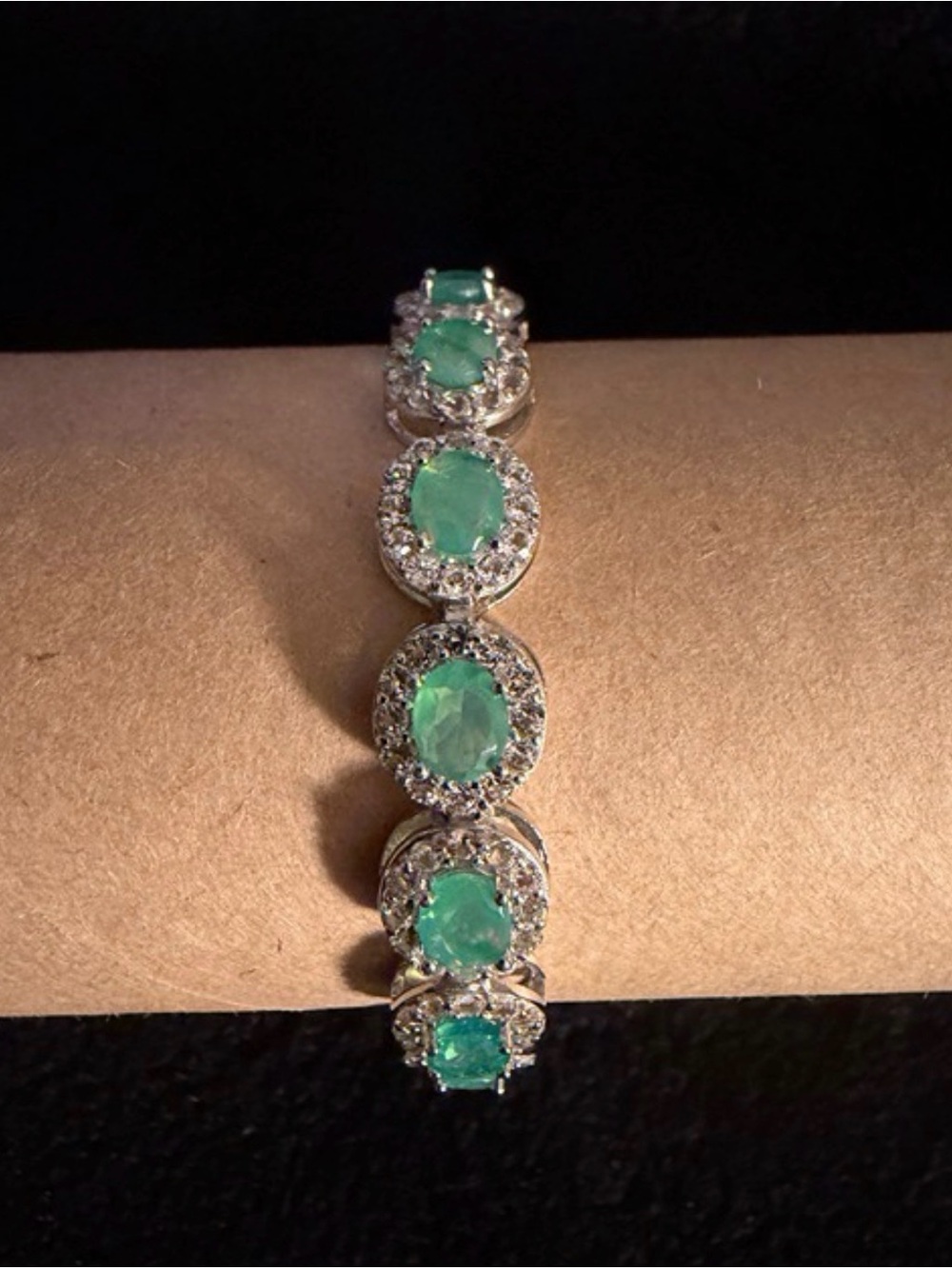 Emerald Colored Halo CZ Sterling Silver Tennis Bracelet